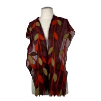 Maroon base Camel Orange and Brown Leaf Scarf